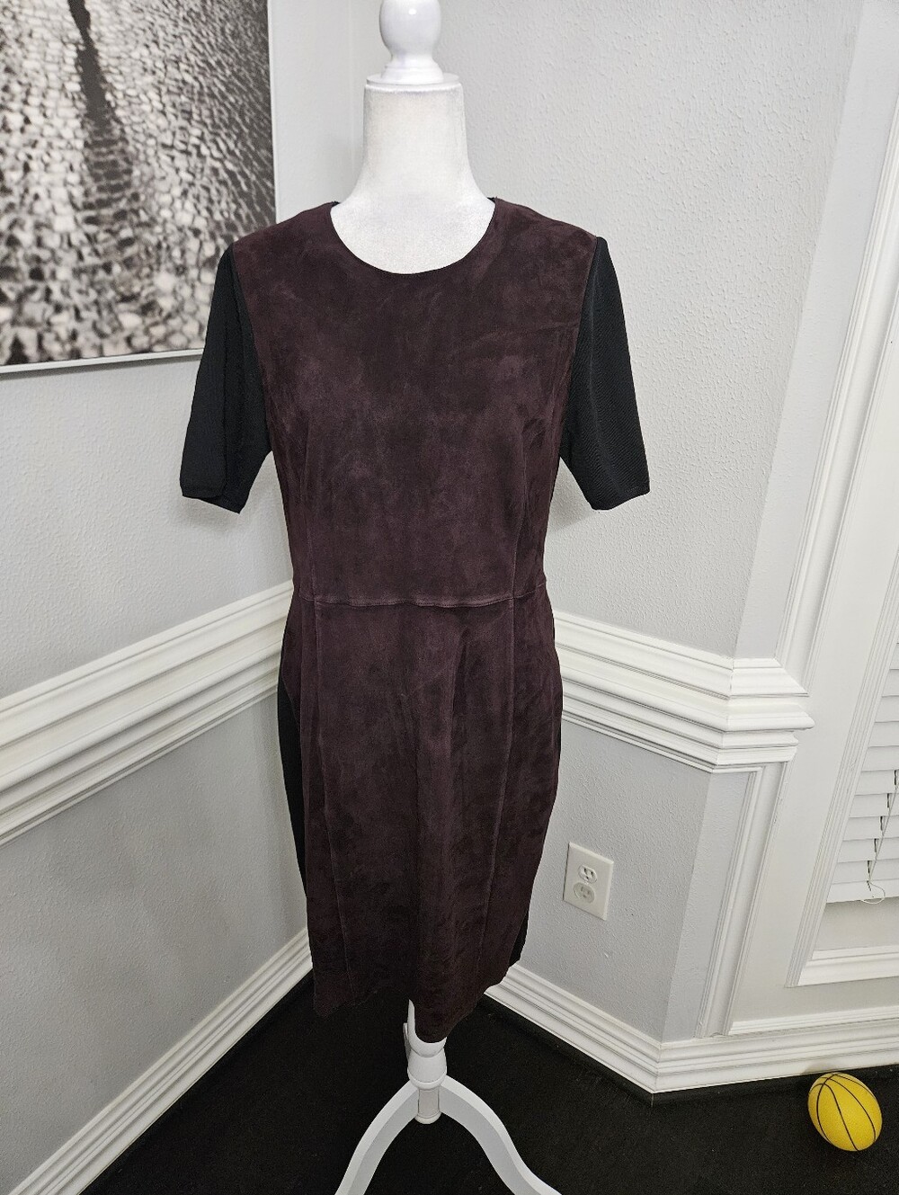 ELIE TAHARI EMILY 100% Lamb Suede Front Short Sleeve $798 Dress Size-12